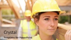  Presentation with apprentice - Slides consisting of builder and female apprentice carrying background and a  colored foreground