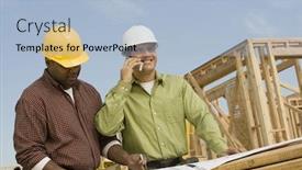  Presentation with blueprint - Theme having builder and supervisor holding blueprint at construction site background and a light blue colored foreground