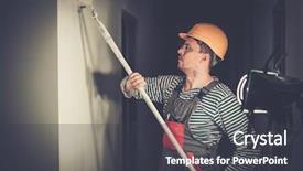  Presentation with wall paint - Theme featuring builder applying paint on a wall with roll background and a dark gray colored foreground