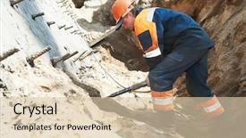  Presentation with concrete construction - Audience pleasing presentation theme consisting of builder at construction site work backdrop and a  colored foreground