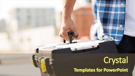  Presentation with construction tools - PPT theme consisting of builder carrying toolbox at construction background and a tawny brown colored foreground