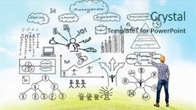  Presentation with strategy - PPT theme having builder demonstarting his success strategy background and a sky blue colored foreground