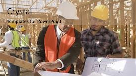  Presentation with building construction water supply - Beautiful PPT theme featuring builder discussing at construction site backdrop and a coral colored foreground