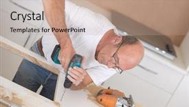  Presentation with drilling - Presentation theme with builder drilling hole in worktop background and a  colored foreground