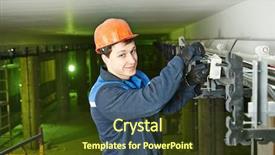  Presentation with industrial engineer - Presentation design having builder engineer installing industrial cable background and a  colored foreground