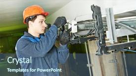  Presentation with industrial engineer - Presentation theme enhanced with builder engineer installing industrial cable background and a  colored foreground