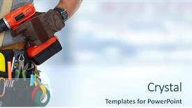  Presentation with handyman service - Audience pleasing theme consisting of builder handyman with a drill backdrop and a cool aqua colored foreground