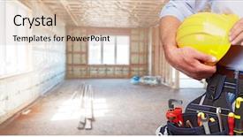  Presentation with handyman - Beautiful PPT layouts featuring builder handyman with construction tools backdrop and a soft green colored foreground