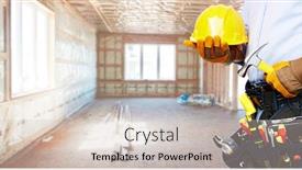  Presentation with renovation - Theme having builder handyman with construction tools house renovation background background and a light gray colored foreground