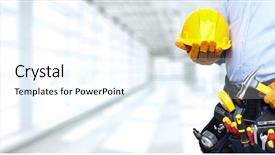  Presentation with handyman - Amazing presentation having builder handyman with construction tools backdrop and a cool aqua colored foreground