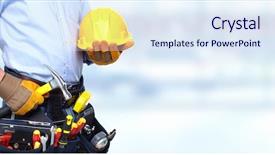  Presentation with construction tools - Beautiful theme featuring builder handyman with construction tools backdrop and a sky blue colored foreground