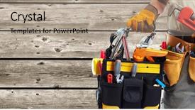  Presentation with handyman - Cool new slides with builder handyman with construction tools backdrop and a mint green colored foreground