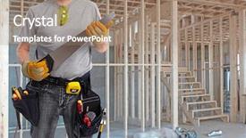  Presentation with handyman - Slide deck enhanced with builder handyman with hand saw background and a  colored foreground