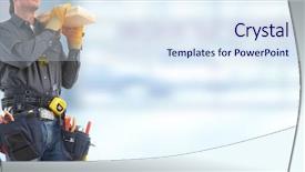  Presentation with wood planks - PPT layouts having builder handyman with wooden planks background and a sky blue colored foreground