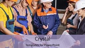  Presentation with builder - Amazing PPT layouts having builder helmet indoor drawing backdrop and a light blue colored foreground