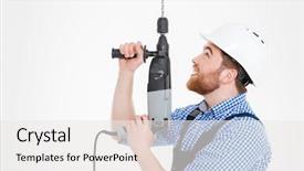  Presentation with builder - Presentation theme with builder in helmet using drill background and a white colored foreground