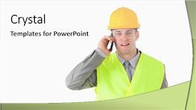  Presentation with builder - Slide set featuring builder making a phone call background and a  colored foreground