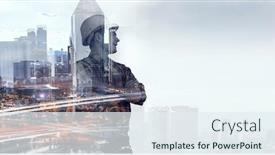  Presentation with builder - PPT layouts enhanced with builder-man-against-cityscape-mixed background and a sky blue colored foreground