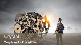  Presentation with builder - Colorful presentation design enhanced with builder-man-and-clockwork-mixed backdrop and a violet colored foreground