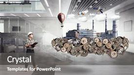  Presentation with builder - Slide set consisting of builder man and clockwork mixed background and a gray colored foreground