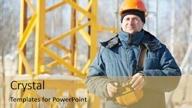  Presentation with control tower - Beautiful slides featuring builder operator with tower crane backdrop and a yellow colored foreground