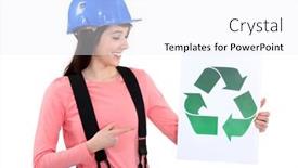  Presentation with recycle - Amazing slide deck having builder-pointing-to-recycle-sign backdrop and a  colored foreground