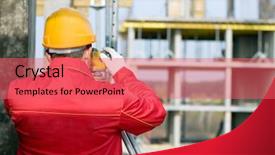  Presentation with construction equipment - Presentation theme enhanced with builder surveyor working with optical background and a  colored foreground