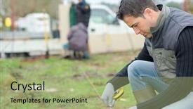  Presentation with builder - Slides having builder taking measurements in the garden background and a mint green colored foreground