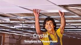  Presentation with builder - Slide deck enhanced with builder uniform installing suspended ceiling background and a tawny brown colored foreground