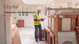  Presentation with builder - Colorful presentation design enhanced with builder-wearing-hard-hat backdrop and a soft green colored foreground