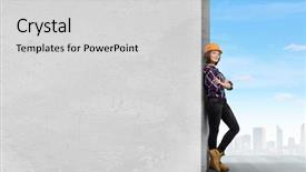  Presentation with builder - Slide set consisting of builder wearing helmet and lean background and a  colored foreground