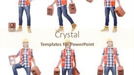  Presentation with white bricks - Theme having builder with clay bricks isolated on white background and a cream colored foreground