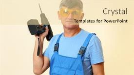  Presentation with drill - Colorful presentation theme enhanced with builder with drill on wall background backdrop and a lemonade colored foreground