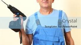  Presentation with drill - PPT theme enhanced with builder with drill on wall background background and a light blue colored foreground