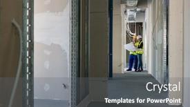  Presentation with builder - Presentation enhanced with builder with plan inspecting the construction site looking at the drywalling background and a gray colored foreground