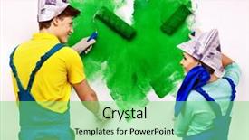  Presentation with builder - Presentation theme with builder woman in newspaper hat with wallpaper isolated background and a seafoam green colored foreground