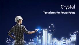  Presentation with sketching - Slide deck having builder woman sketching city background and a navy blue colored foreground