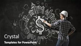  Presentation with sketching - Cool new PPT theme with builder-woman-sketching-city backdrop and a dark gray colored foreground