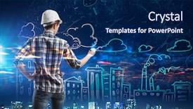  Presentation with sketching - Cool new presentation theme with builder woman sketching project mixed media backdrop and a navy blue colored foreground