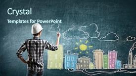  Presentation with sketching - Cool new slides with builder woman sketching project mixed media backdrop and a ocean colored foreground