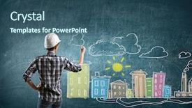  Presentation with sketching - Audience pleasing presentation design consisting of builder woman sketching project backdrop and a ocean colored foreground