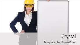  Presentation with builder - Presentation theme with builder woman with blank board background and a  colored foreground