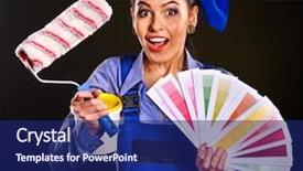  Presentation with builder - Amazing PPT theme having builder woman with roll wallpaper fashion backdrop and a navy blue colored foreground