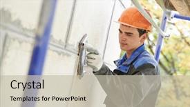  Presentation with facade - Amazing slide deck having builder worker facade building backdrop and a soft green colored foreground