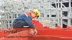 Presentation with worker safety - Audience pleasing PPT theme consisting of builder worker in safety protective backdrop and a red colored foreground