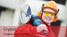  Presentation with worker safety - Audience pleasing slide deck consisting of builder worker in safety protective backdrop and a red colored foreground