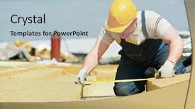  Presentation with builder - Amazing slide deck having builder worker inspecting insulation material backdrop and a light blue colored foreground