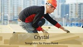  Presentation with roof - PPT theme having builder worker installing roof insulation background and a yellow colored foreground