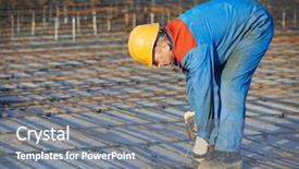  Presentation with concrete construction - Slides enhanced with builder worker knitting metal rebars background and a gray colored foreground