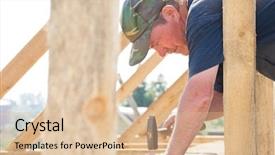  Presentation with builder - Presentation theme having builder worker nailing with hammer background and a lemonade colored foreground